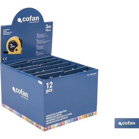 COFAN expositor de flexómetros 16 mm x 3 m 12 uds. , Expositores para flexómetros de Cofan, una herramienta esencial para cualquier ferretería o tienda de suministros industriales (1/3)