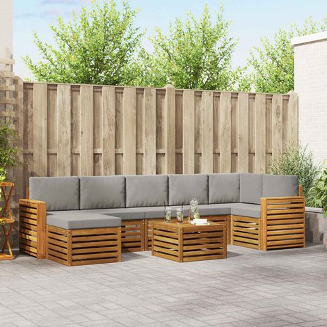 Ecksofa Set 8 pcs Natürlich und Hellgrau Massivholz Akazie (1/5)