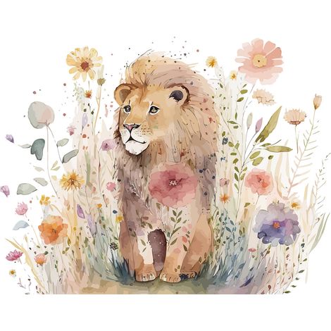 Papier peint panoramique Enfants - Lion Fleurs - 130 cm x 84 cm (1/2)