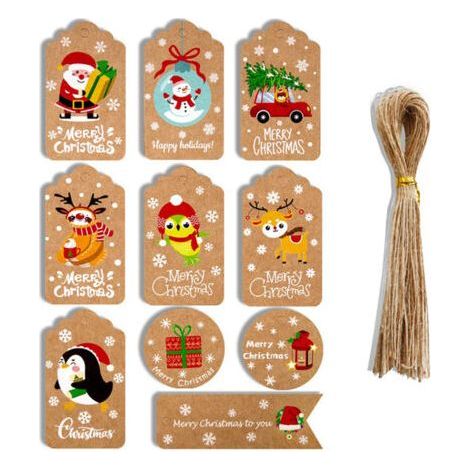 50pcs Christmas Kraft Paper Tags DIY Thank You Multi-style Crafts Hanging Tag with Rope Gift Wrapping Supplies (1/5)