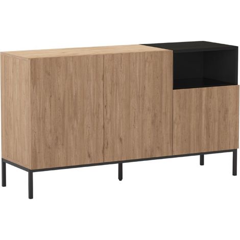 Buffet 3 portes 1 niche en mélaminé imitation bois et noir piètement métal laqué noir - CALLAS (1/4)