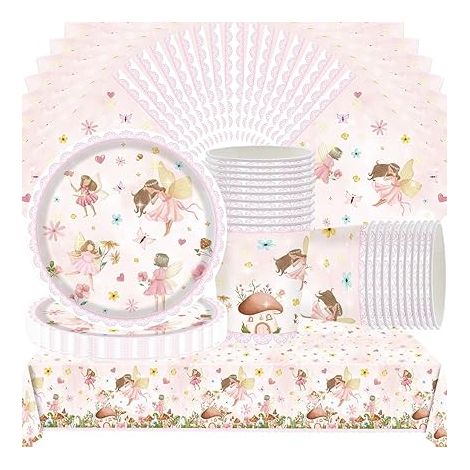 Vaisselle de Fête Fée pour Anniversaire d'Enfant Fille Assiettes Tasses Serviettes Décoration (1/5)