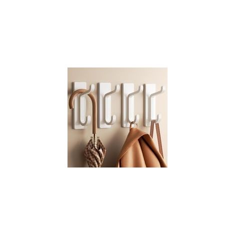 Crochet Adhesif Mural, Porte Serviette Salle de Bain, Accroche Torchon Cuisine, Porte Manteau Adhésif, Attache Murale Sans Percer, Etanche, Antirouille, Blanc, 4 Pièces