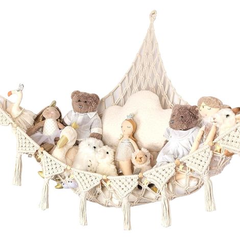 hamacs pour jouets, 105105145 cm, filet de rangement pour peluches, tissu macramé, porte-peluches bohème, étagère de rangement pour chambre d'enfant (1/5)