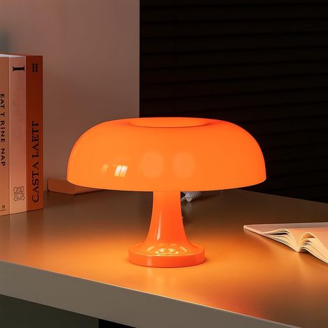Lámpara de escritorio recargable con forma de seta - Lámpara táctil inalámbrica naranja Tres colores con brillo ajustable (1/5)