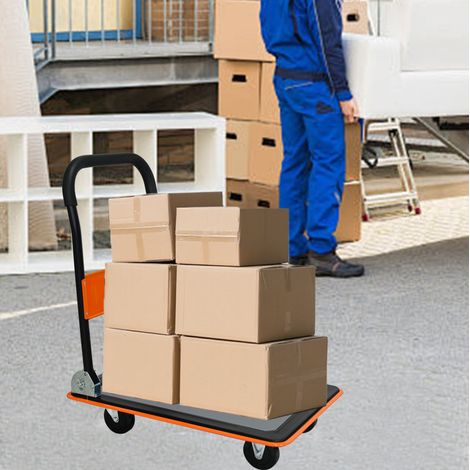 Klappbarer Plattformwagen 73 × 47 × 83 cm aus orangefarbenem Stahl, 150 kg – MEUBLIV (1/5)