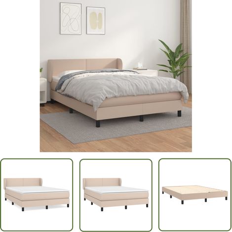 The Living Store Boxspringbett Matratze Cappuccino-Braun 140x200cm Kunstleder - Boxspringbett - Doppelbett - Bettenrahmen - Kunstlederbett - Lattenrost (1/5)