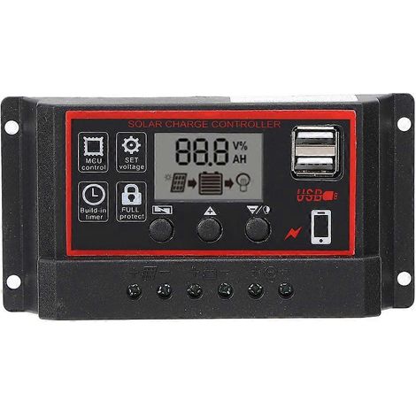 Contrôleur de charge solaire LCD 5V/2,5A, double port USB, régulateur PWM pour panneaux solaires, identification automatique 12V 24V 60A