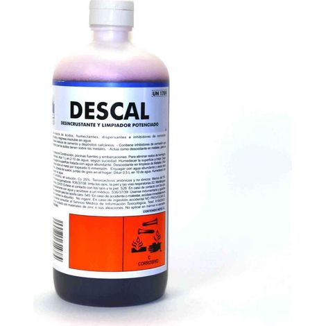 FPLUS desincrustante descal 1 lt , Desincrustante y limpiador de todo tipo de sales insolubles tales como Sulfato cálcico, Carbonato cálcico, hidróxido magnésico, silicatos insolub