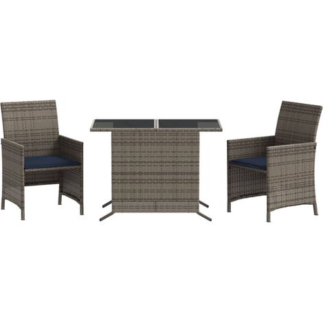 3 Piece Bistro Set with Cushions Grey Poly Rattan vidaXL (1/5)