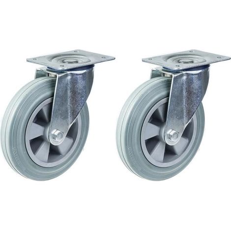 Ruleta giratoria - Caucho gris - Lote de 2 - 200 mm - Capacidad 410 kg