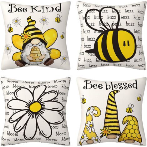 BUNTHAUS Housse de coussin 45 x 45 cm housses de coussin décoratives abeille jaune miel coussin décoratif de style campagnard housse de coussin d'été (1/5)