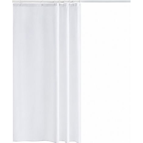 Rideau de douche en polyester blanc 200x240cm, anti-moisissure, imperméable, avec 12 crochets (1/5)