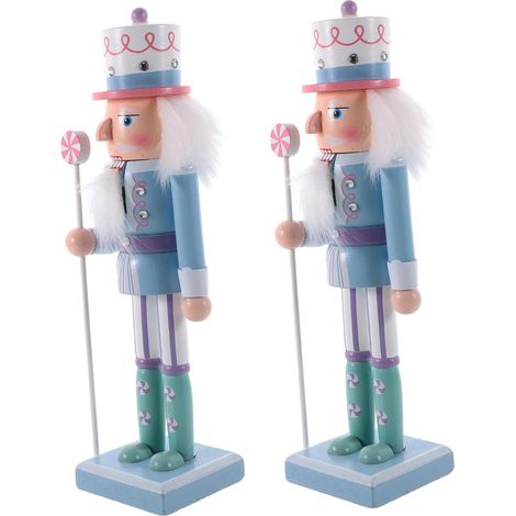 2 Pièces Figurines Casse-Noisette Bois Décorations de Noël Couleur Candy Douce Ornements Soldat pour Table et Étagère Ambiance Festive (1/5)