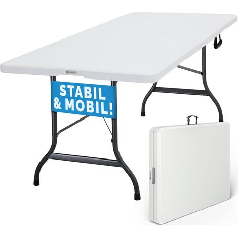 Casaria tavolo da giardino pieghevole con maniglia 220 x 70 x 72cm tavolo da campeggio in plastica leggera tavoli a valigetta
 da esterno bianco (1/6)