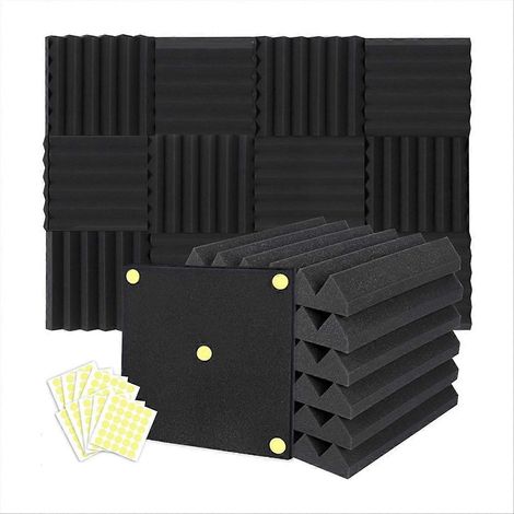 Lot de 24 panneaux de mousse acoustique en forme de coin, 5 x 30 x 30 cm, mousse d'insonorisation et de réduction du bruit pour l'enregistrement à domicile ou au bureau. (1/5)