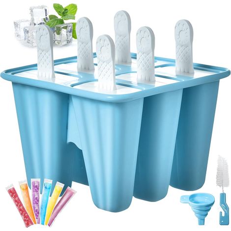 Silikon-Eisform – 6 Mulden – BPA-frei – mit Trichter und Pinsel – für Joghurt und Saft – Blau (1/5)
