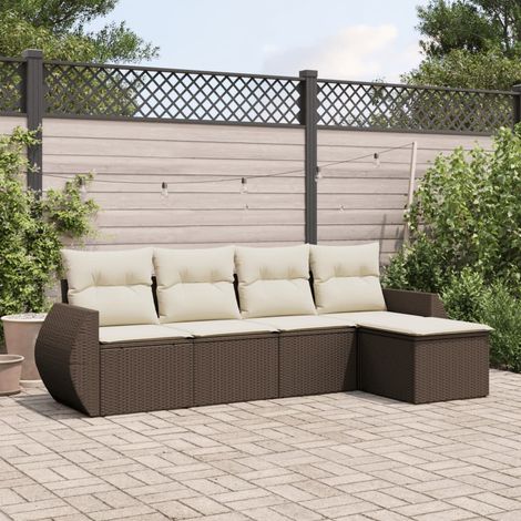 vidaXL 5-tlg. Garten-Sofagarnitur mit Kissen Braun Poly Rattan (1/3)
