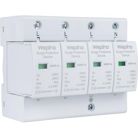 4 Pôles 385 V Protection contre les surtensions, Parafoudre Type 1+Type 2, Dispositif de protection contre les surtensions 20-40 KA pour la protection contre la foudre (1/5)