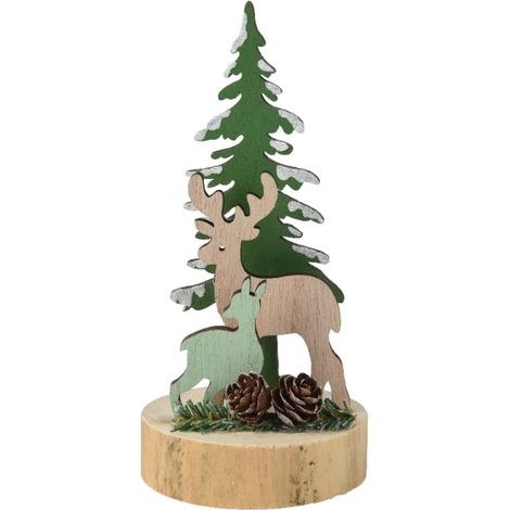 Statuetta natalizia 8x16,5 cm Renna vicino all'albero di Natale sul tronco