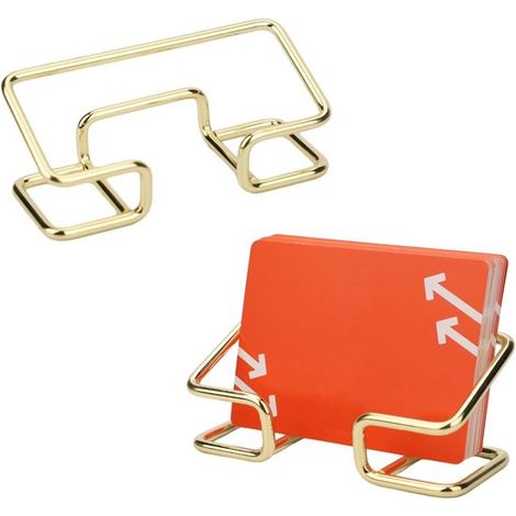 2 tarjeteros metálicos de escritorio, organizadores, color dorado, para oficina y hogar. (1/5)