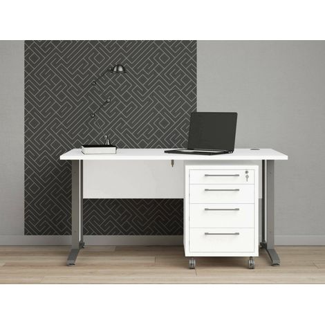 Dmora - Escritorio Orphee, Escritorio multiusos, Mesa de oficina para PC, El plan de trabajo, 150x80 h75 cm, Blanco y Gris (1/5)