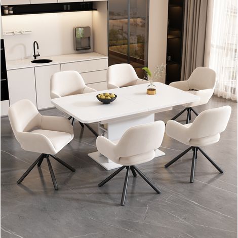 Sillas de comedor giratorias de terciopelo con reposabrazos, lote de 6, beige DESVIAE (1/5)
