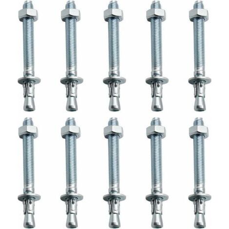Chevilles D'ancrage, 10 Pièces M10100mm Chevilles pour Charges Lourdes Galvanisées, Chevilles Métalliques Galvanisées, pour Balustrades, Murs-rideaux, Poutres, Billettes, Supports. (1/5)