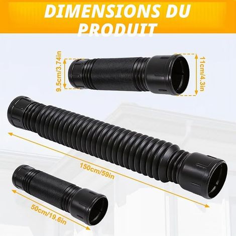 Rallonge Gouttiere Flexible, Rallonge De Tuyau De Descente Flexible 80/100 mm Ensemble D'Extension Ronde Extension de Gouttière Flexibles Réglable de 47 à 150 cm Noir (1/4)