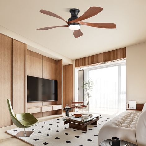 Ventilatore da soffitto con luce LED dimmerabile 132 cm - Ventilatore piatto nero con telecomando motore DC silenzioso 5 pale - Moderno per camera da letto e soggiorno (1/5)
