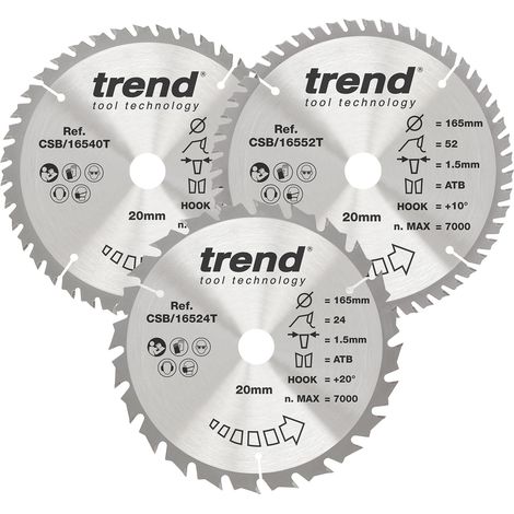 lames de scie circulaire sans fil, 165 mm, 3 pièces, 24/40/52 dents (1/5)