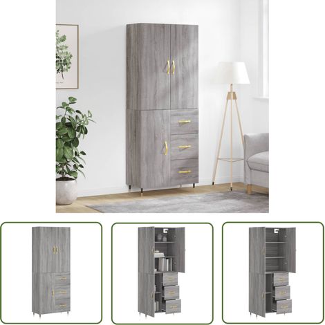 The Living Store Highboard Grau Sonoma 69,5x34x180 cm Holzwerkstoff - Sideboard - Hochschrank - Wohnraumgestaltung - Grau Sonoma - Holzwerkstoffmöbel (1/5)