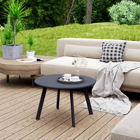 Beistelltisch Balkontisch aus Metall Rund Kaffeetisch wetterfest Gartentisch Ø70 x 42H cm Schwarz