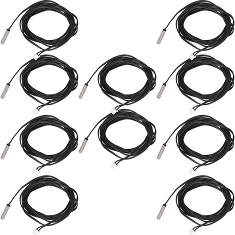 10 Capteurs de Température NTC 10K B3950 avec Câble de 2m et Tête Cylindrique 5x25mm