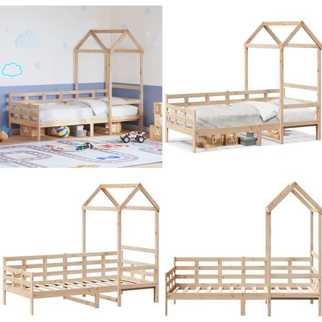 Dormeuse con Tetto 80x200 cm in Legno Massello di Pino - Letto in legno - Divano letto