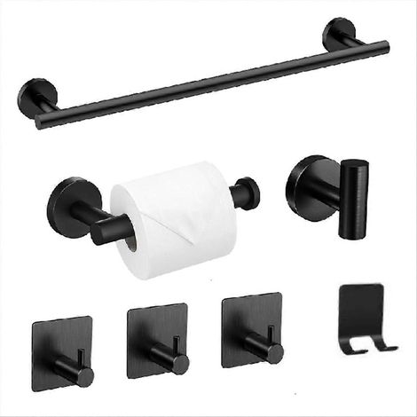 Ensemble de 7 accessoires de salle de bain : porte-serviettes mural en acier inoxydable, barre porte-serviettes. (1/5)