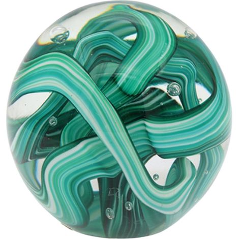 Presse-papiers boule de verre vert rubans blancs 8 cm (1/5)