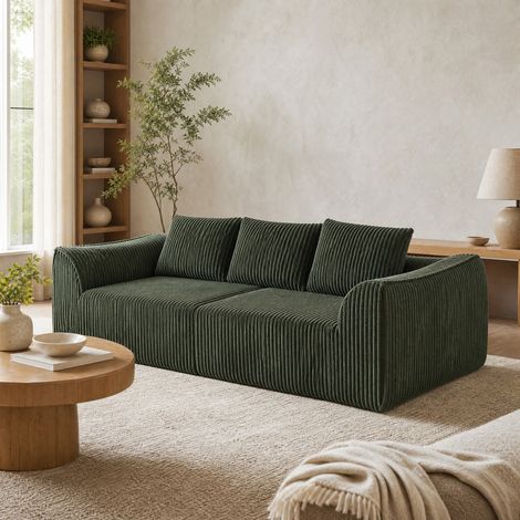 DESMIU Canapé modulaire avec accoudoirs arrondis et dossier courbé, en Corduroy, Vert (1/5)