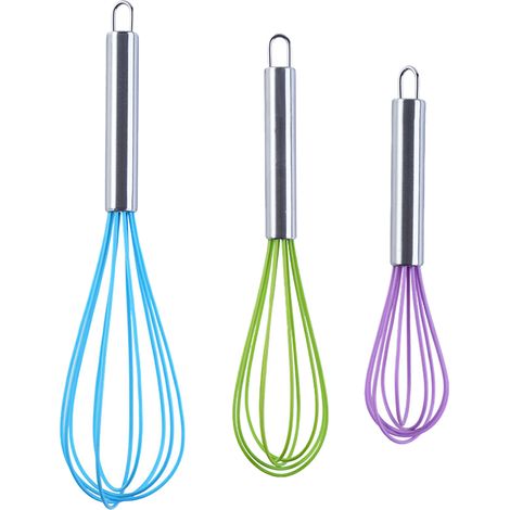 Fouet En Silicone - Manche En Acier Inoxydable - Pour Lait Et Œufs - Fouet Ballon - Lot De 3 (1/5)