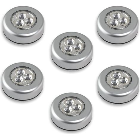 Lot de 6 lampes LED sur pilesLumière blancheInstallation facile avec autocollantPour espaces confinés et éclairage d'appoint (1/5)
