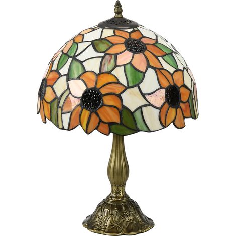 Stained Glass Table Lamp- Handmade Antique Bedside Lamp for Bedroom- Living room- Home- Nightstand- Decorative Night Light- Orange Sunflower (1/5)