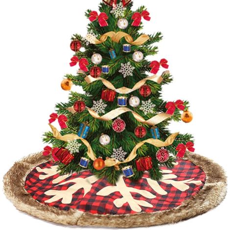 Tapis de sapin de Noël brodé Père Noël rouge avec bordure en peluche blanche, 90 cm (1/5)