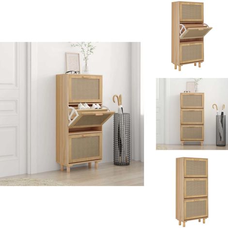 Armoire à chaussures Marron 52x25x115cm Bois d'ingénierie/rotin - Meuble Rangement Chaussures - Armoire Chaussure - Rangements Intérieur - Rangement Entrée - Meubles Scandinaves (1/5)