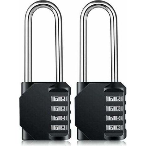 Cadenas à combinaison robuste - cadenas résistant aux intempéries, combinaison reconfigurable, crochet en alliage de zinc à 4 chiffres, longueur 6,35 cm, lot de 2
