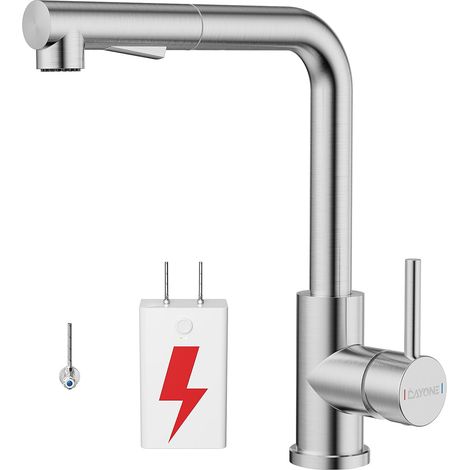 Robinet Cuisine, Mitigeur Cuisine avec Douchette Extractible Rotatif à 360°, avec 2 Modes de Pulvérisation Froid & Chaud Disponible, Acier Inoxydable (1/5)