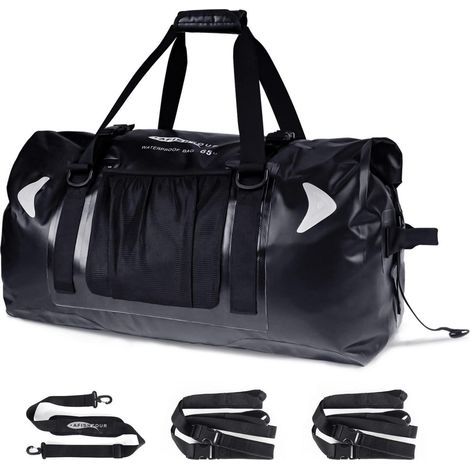 65L Wasserdichte Duffelbag für Damen & Herren – Motorrad-Reisetasche mit Rücksitzgurten – Drybag Schwarz/Orange (1/5)