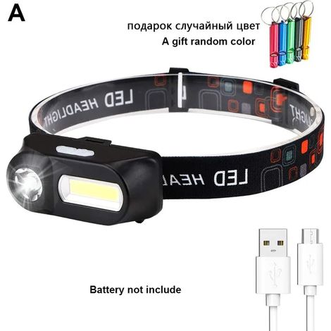 (Pack A) Lampes frontales portables COB, 4 modes, batterie 18650, rechargeables par USB, avec bandeau et zoom, mini lampes frontales de pêche (1/5)