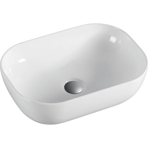 Lavabo Sobre Encimera Cerámico  Blanco Brillo  Lavamanos Baño para Encimera Rectangular  45,5cm x 33cm (1/5)