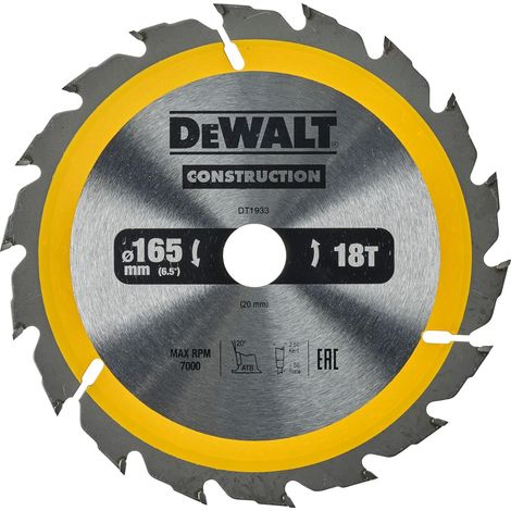 DeWalt DT1933-QZ Lama Sega Circolare 165x20mm 18T Legno Chiodato