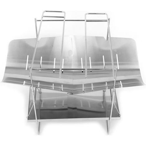 Barbecue pliant en acier inoxydable, barbecue pliant portable multifonctionnel avec support, idéal pour les pique-niques et le camping. (1/5)